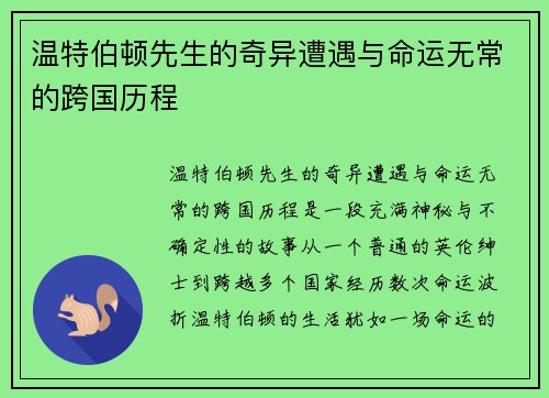 温特伯顿先生的奇异遭遇与命运无常的跨国历程